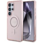 Case Guess Rhinestones Printed Classic Logo MagSafe Samsung Galaxy S25 Ultra pink