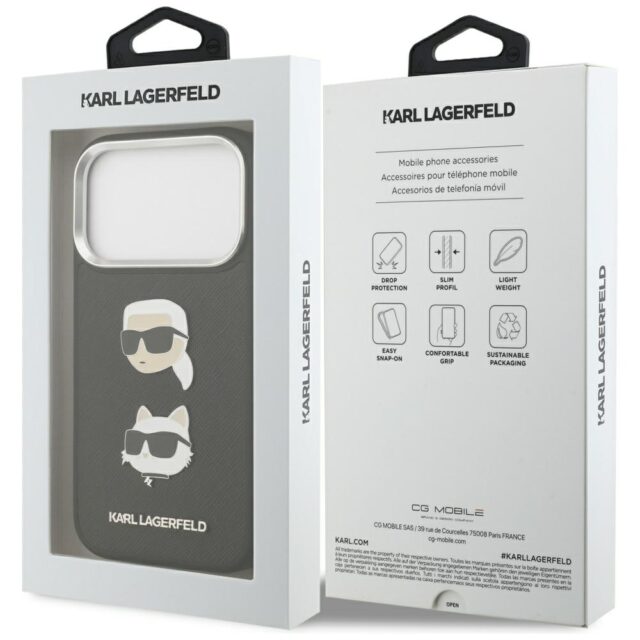 Karl Lagerfeld FW Grained Karl & Choupette Heads Pins & Logo Case for iPhone 17 Pro Black - imagine 8