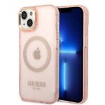 Guess GUHMP14MHTCMP iPhone 14 Plus/ 15 Plus 6.7" pink hard case Gold Outline Translucent MagS