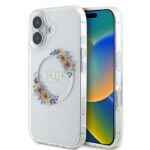 Guess GUHMP16SHFWFCT iPhone 16 6.1" transparent hardcase IML Flowers Wreath MagSafe