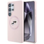Case Karl Lagerfeld Silicone Double Heads And Circle MagSafe Samsung Galaxy S25 Ultra pink