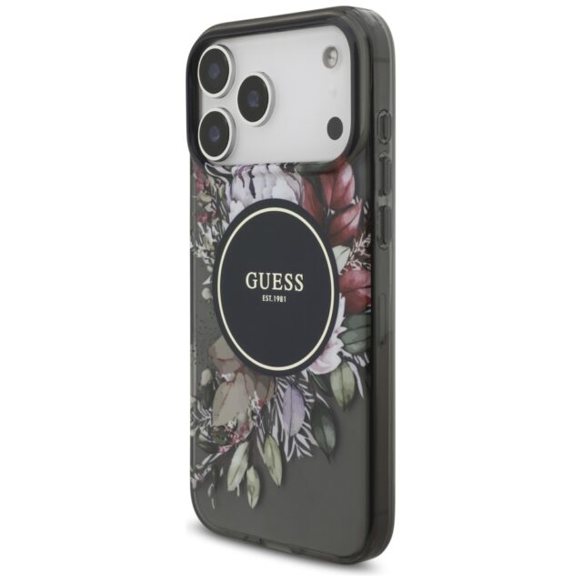 Guess IML Flowers Pearl Strap MagSafe case for iPhone 17 Pro Max black - imagine 3