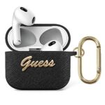 Guess GUA3SASMK AirPods 3 cover black Saffiano Script Metal Collection