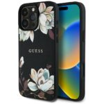 Case Guess Grained Printed Flower Pattern MagSafe for iPhone 16 Pro Max black