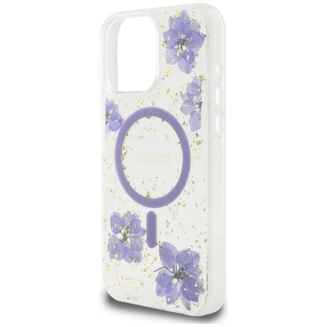 Case Guess Resin Flowers MagSafe for iPhone 16 Pro purple - imagine 6