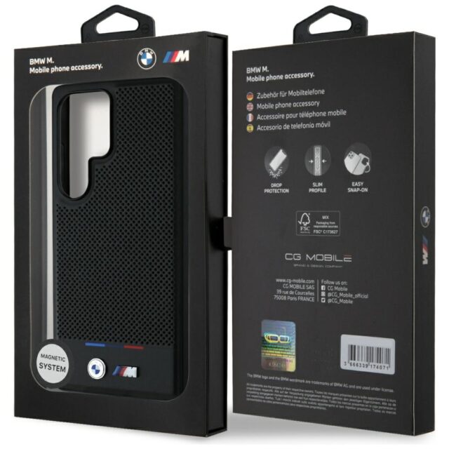 Case BMW Leather Tricolor Stripe MagSafe for Samsung Galaxy S25 Ultra black - imagine 8