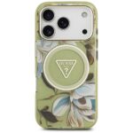 Case Guess IML Glitter Flowers Triangle  MagSafe for iPhone 17 Pro green - imagine 3