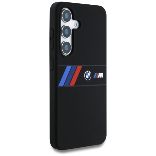 Case BMW Silicone Middle Tricolor Stripes MagSafe for Samsung Galaxy S25 black - imagine 4
