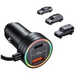 USAMS car charger 2xUSB-C 1xUSB-A C33 60W with spring cable Fast Charge black CC167CC01 (US-CC167) - imagine 4