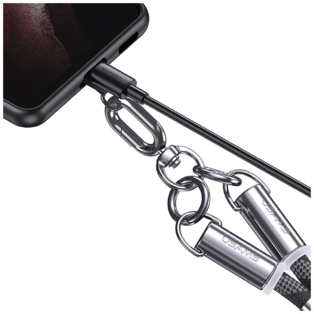 Usams SJ745 60W USB-C to USB-C 1.2m Black Phone Lanyard with Charging Cable - imagine 5