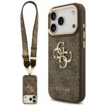 Guess 4G Big 4G Classic Logo Big Strap Metal Buttons Case for iPhone 17 Pro Brown