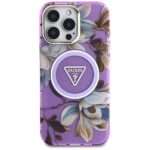 Case Guess Glitter Flowers Triangle Buttons MagSafe for iPhone 16 Pro purple - imagine 3