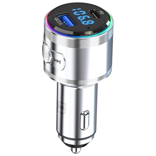 3MK Hyper Car Power Transmitter 48W QC PD PPS USB-C/USB-A with Audio Transmitter Silver - imagine 5