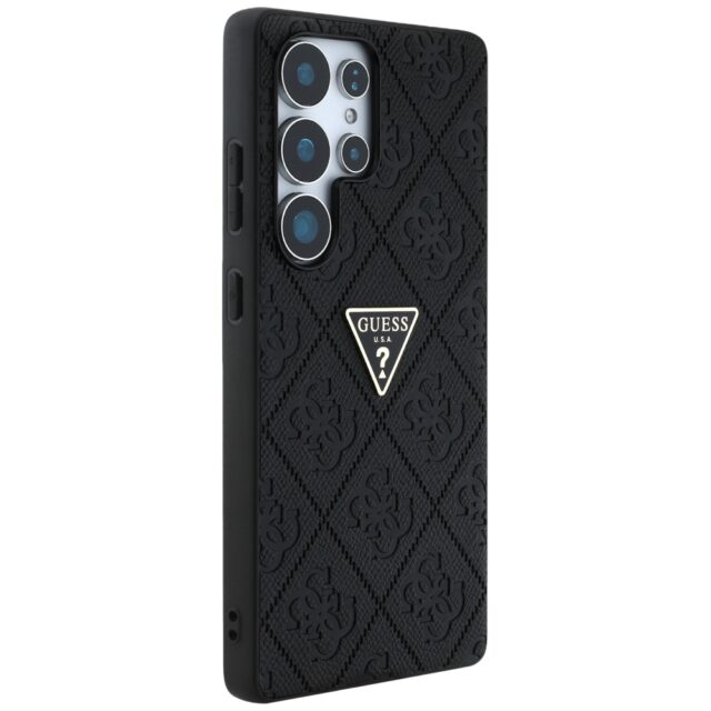 Case Guess Hot Stamp 4G Pattern Triangle Metal Logo Samsung Galaxy S25 Ultra black - imagine 4