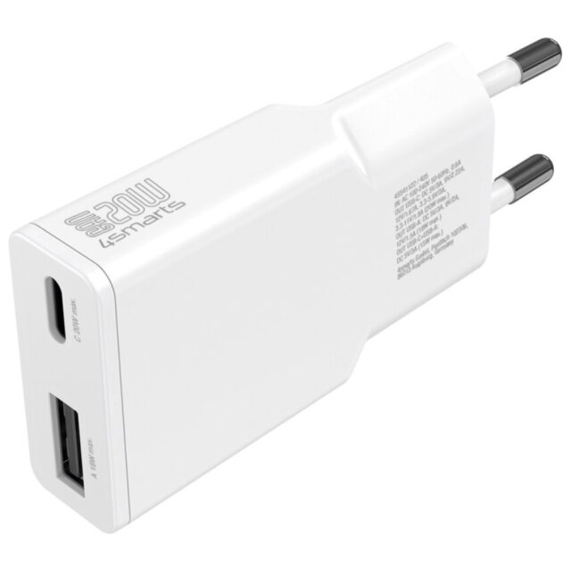 Wall Charger 4smarts PDPlug Slim Duos 20W GaN USB-C+USB-A + USB-C cable 1.5m white - imagine 2