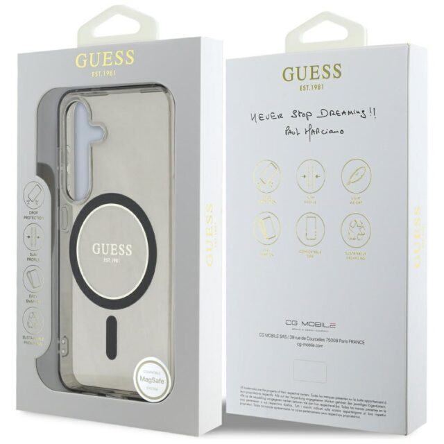 Case Guess Glitter Circle Classic Logo MagSafe for Samsung Galaxy S25 black - imagine 8