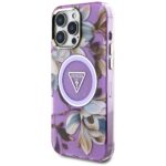 Case Guess Glitter Flowers Triangle Buttons MagSafe for iPhone 16 Pro Max purple - imagine 2