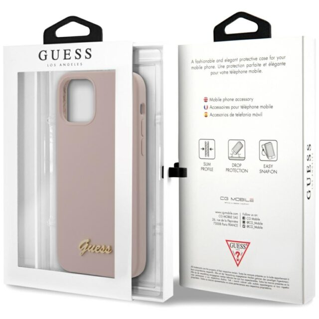 Guess GUHCP12LLSLMGLP iPhone 12 Pro Max 6,7" light pink hardcase Silicone Script Gold Log - imagine 10