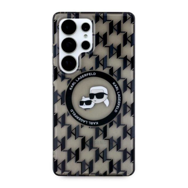 Case Karl Lagerfeld Button Karl & Choupette Heads On KL Pattern MagSafe Samsung Galaxy S25 Ultra bla - imagine 3