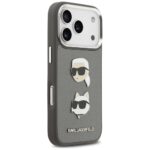 Karl Lagerfeld FW Grained Karl & Choupette Heads Pins & Logo Case for iPhone 17 Pro Gray - imagine 4