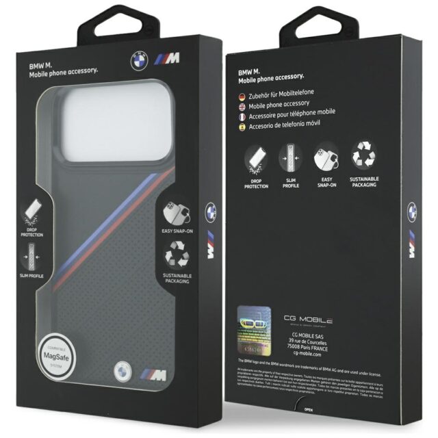 BMW M Tricolor Metal Logo MagSafe Case for iPhone 17 Pro Max Black - imagine 8