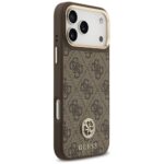 Case Guess 4G Strass Logo & Big Strap    Metal Buttons MagSafe for iPhone 17 Pro Max brown - imagine 4