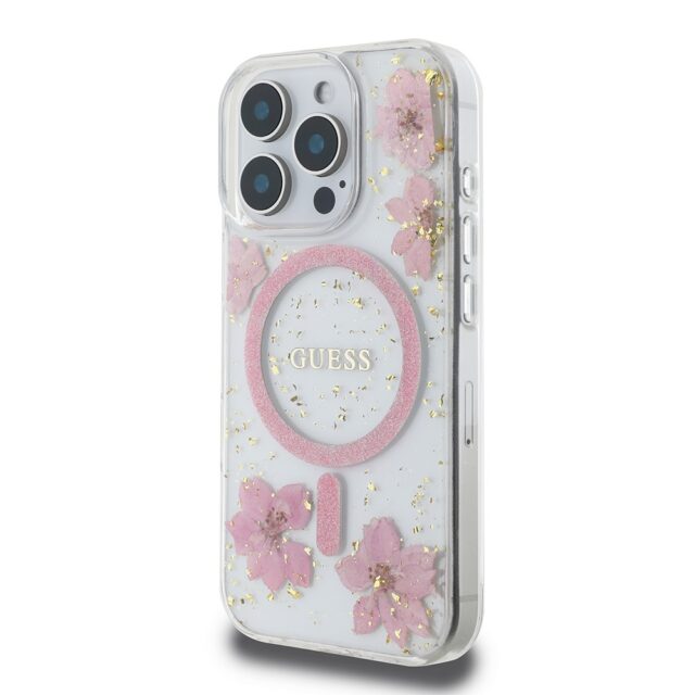Guess GUHMP16LRBFGFGMP iPhone 16 Pro 6.3" pink hardcase Resin Flower Glitter MagSafe - imagine 2