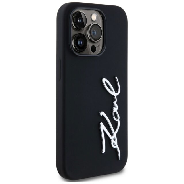 Case Karl Lagerfeld Silicone Metal Script Logo for iPhone 14 Pro black - imagine 4