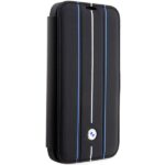 Case BMW BMBKP14X22RVSK iPhone 14 Pro Max 6.7" black bookcase Leather Stamp Blue Lines - imagine 3