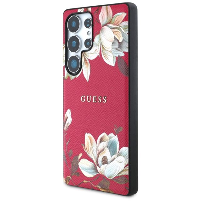 Case Guess Grained Printed Flower Pattern MagSafe for Samsung Galaxy S25 Ultra fuchsia - imagine 2