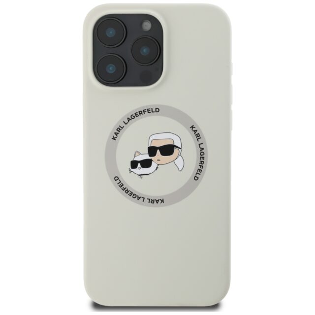 Case Karl Lagerfeld Silicone Double Heads And Circle MagSafe for iPhone 16 Pro beige - imagine 3