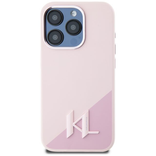 Case Karl Lagerfeld Silicone Shadow Metal Initial MagSafe for iPhone 15 Pro pink - imagine 3