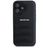 AMG AMHCP16SGSEBK iPhone 16 6.1" black hardcase Leather Debossed Lines Black Logo - imagine 3