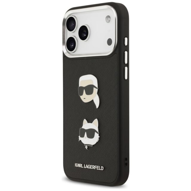 Karl Lagerfeld FW Grained Karl & Choupette Heads Pins & Logo Case for iPhone 17 Pro Max Black - imagine 2