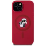 Case Karl Lagerfeld Silicone Karl&Choupette Heads Ring MagSafe for iPhone 15 red - imagine 3