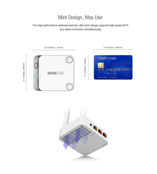 Totolink N200RE V3 | WiFi Router | 300Mb/s, 2,4GHz, 3x RJ45 100Mb/s, 2x 5dBi - imagine 8
