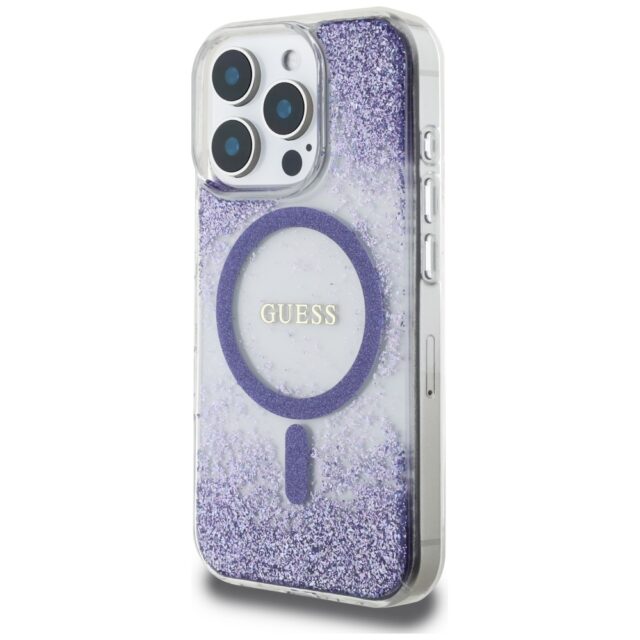 Guess HC Resin Bottom Glitter Case for iPhone 16 Pro Max MagSafe Purple - imagine 2
