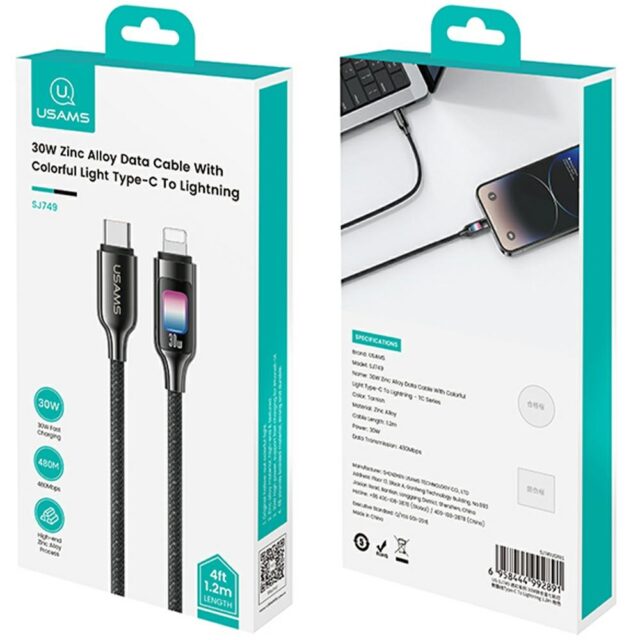 USAMS TC Series SJ749 30W USB-C to Lightning cable 1.2 m tarnish - imagine 7
