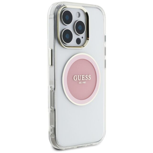 Case Guess IML Metal Colored Circle Classic Logo MagSafe for iPhone 16 Pro pink - imagine 4
