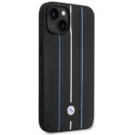Case BMW BMHCP14S22RVSK iPhone 14 / 15 / 13 6.1" black hardcase Leather Stamp Blue Lines - imagine 4
