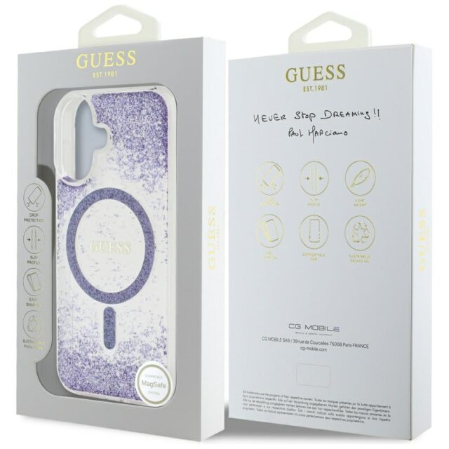 Guess HC Resin Bottom Glitter case for iPhone 16 MagSafe purple - imagine 8