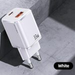 USAMS Wall Charger 1xUSB-C + 1xUSB T43 33W (only head) PD3.0 + QC3.0 Fast Charging white CC144TC02 - imagine 2