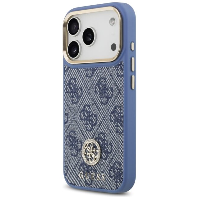 Guess 4G Strass Logo & Big Strap Metal Buttons MagSafe Case for iPhone 17 Pro Blue - imagine 2