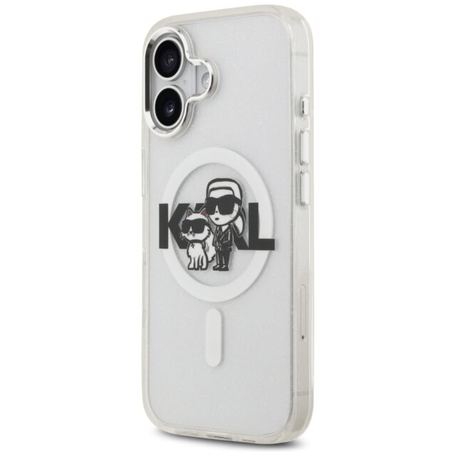 Karl Lagerfeld IML Glitter Karl & Choupette Sketch Logo MagSafe Case for iPhone 17 Clear - imagine 2