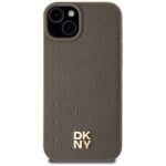 DKNY DKHMP15SPSHRPSW iPhone 15 / 14 / 13 6.1 inch brown hardcase Leather Pattern Metal Logo MagSafe - imagine 3