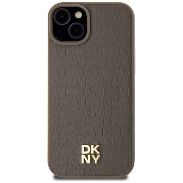 DKNY DKHMP15SPSHRPSW iPhone 15 / 14 / 13 6.1 inch brown hardcase Leather Pattern Metal Logo MagSafe - imagine 3