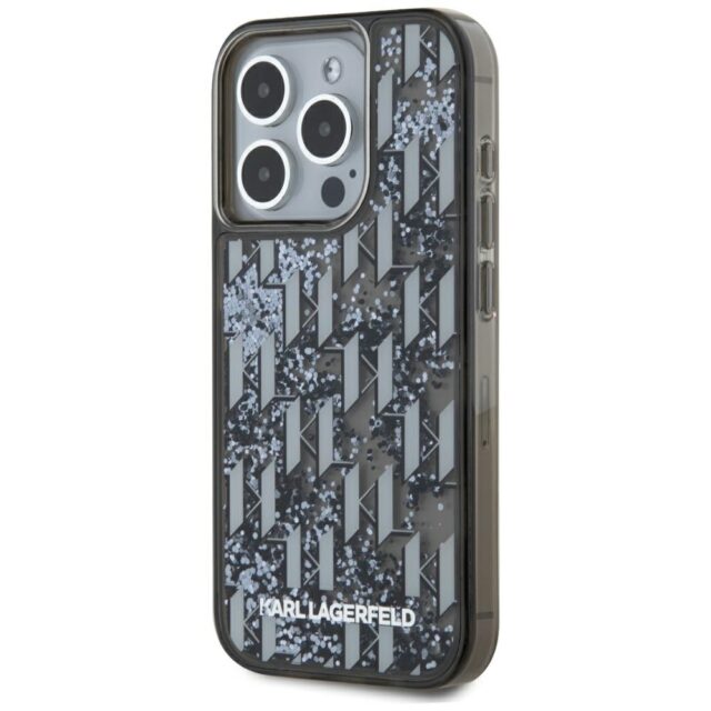 Case Karl Lagerfeld Liquide Glitter Monogram Gradient for iPhone 15 Pro Max black - imagine 2