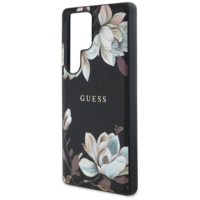 Case Guess Grained Printed Flower Pattern MagSafe for Samsung Galaxy S25 Ultra black - imagine 6