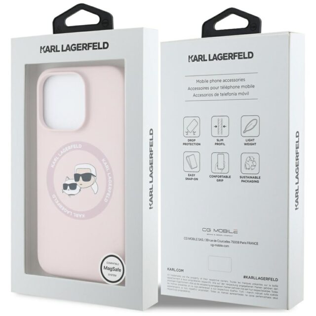 Case Karl Lagerfeld Silicone Double Heads And Circle MagSafe for iPhone 16 Pro pink - imagine 8