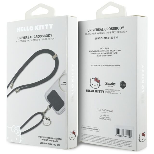 Hello Kitty Patch & Kitty Head Charm Universal Phone Lanyard Black - imagine 5
